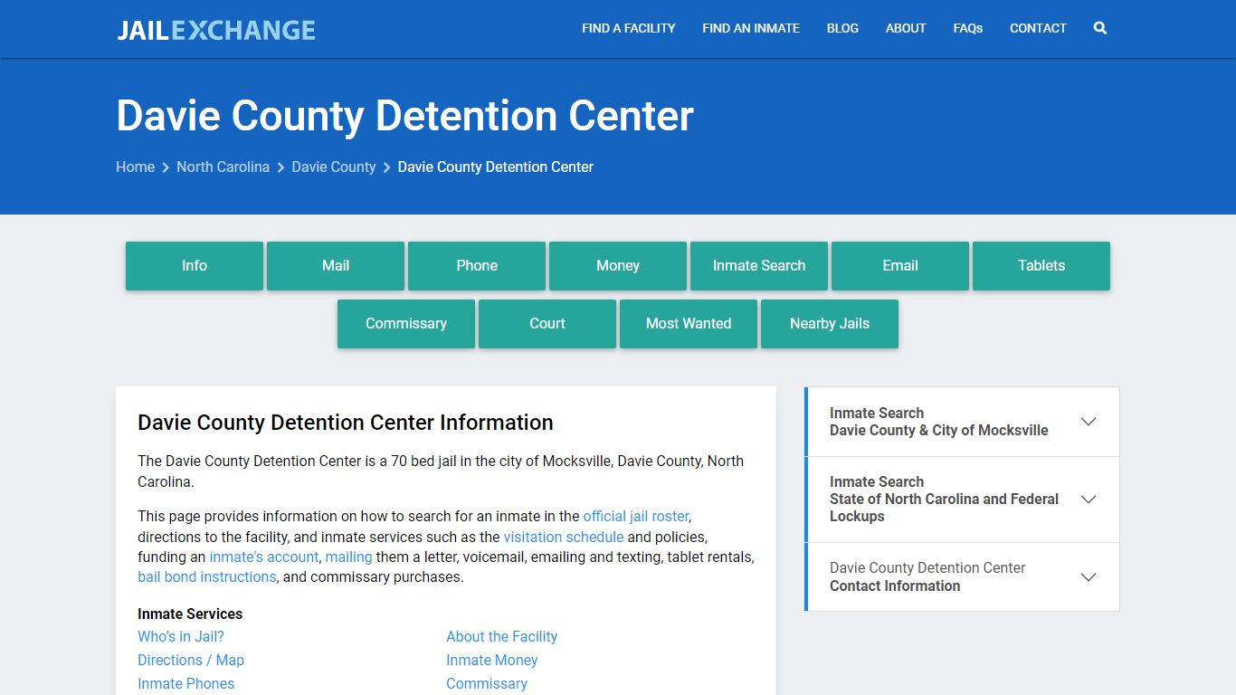 Davie County Detention Center, NC Inmate Search, Information